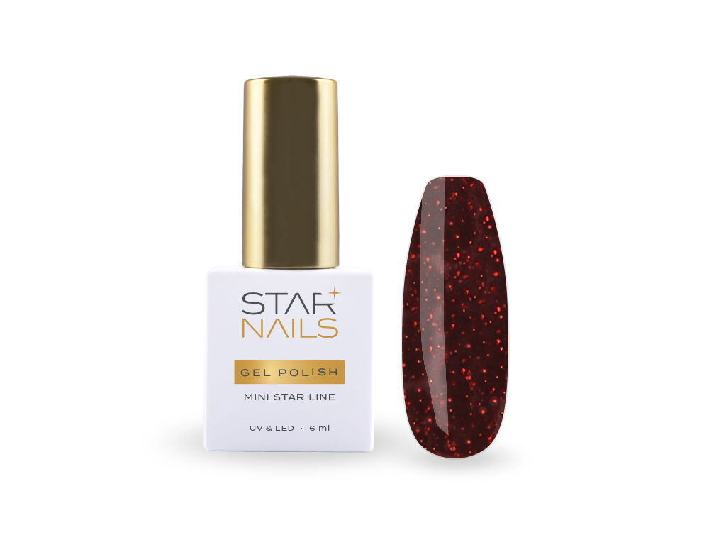 STARNAILS Mini Star gel lak 043 Nelson - magická červená s glitterom
