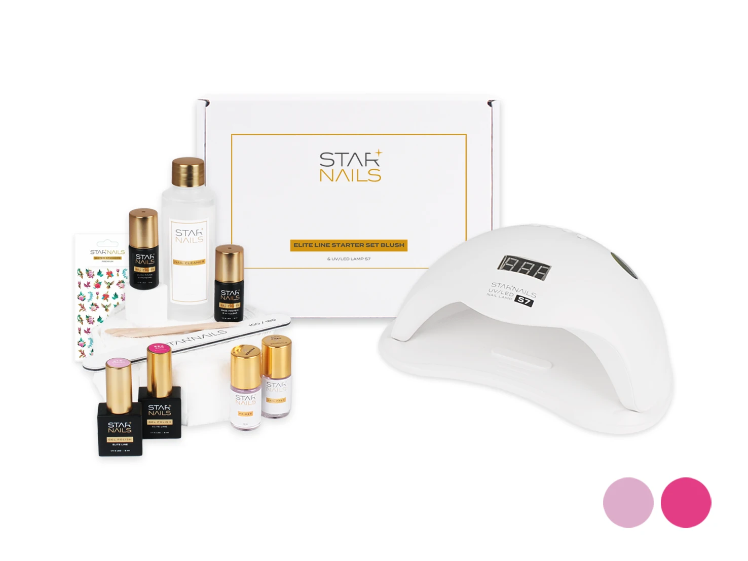 Sada STARNAILS Elite Line Starter Set Blush + UV/LED S7 - model&aacute;ž g&eacute;l lakom s UV lampou