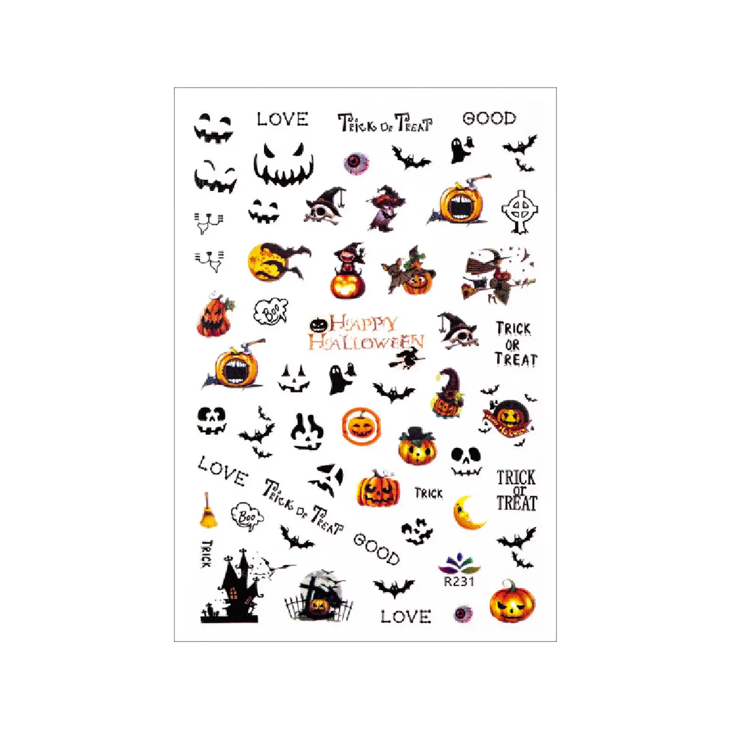 Balenie samolepiek na nechty Happy Halloween R231