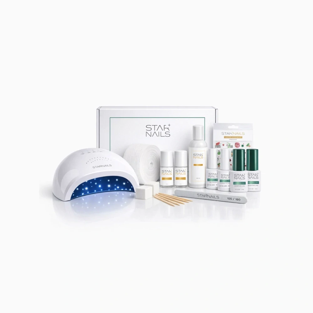Obsah balenia STARNAILS Sensitive Line Starter Set Charm + UV/LED S9
