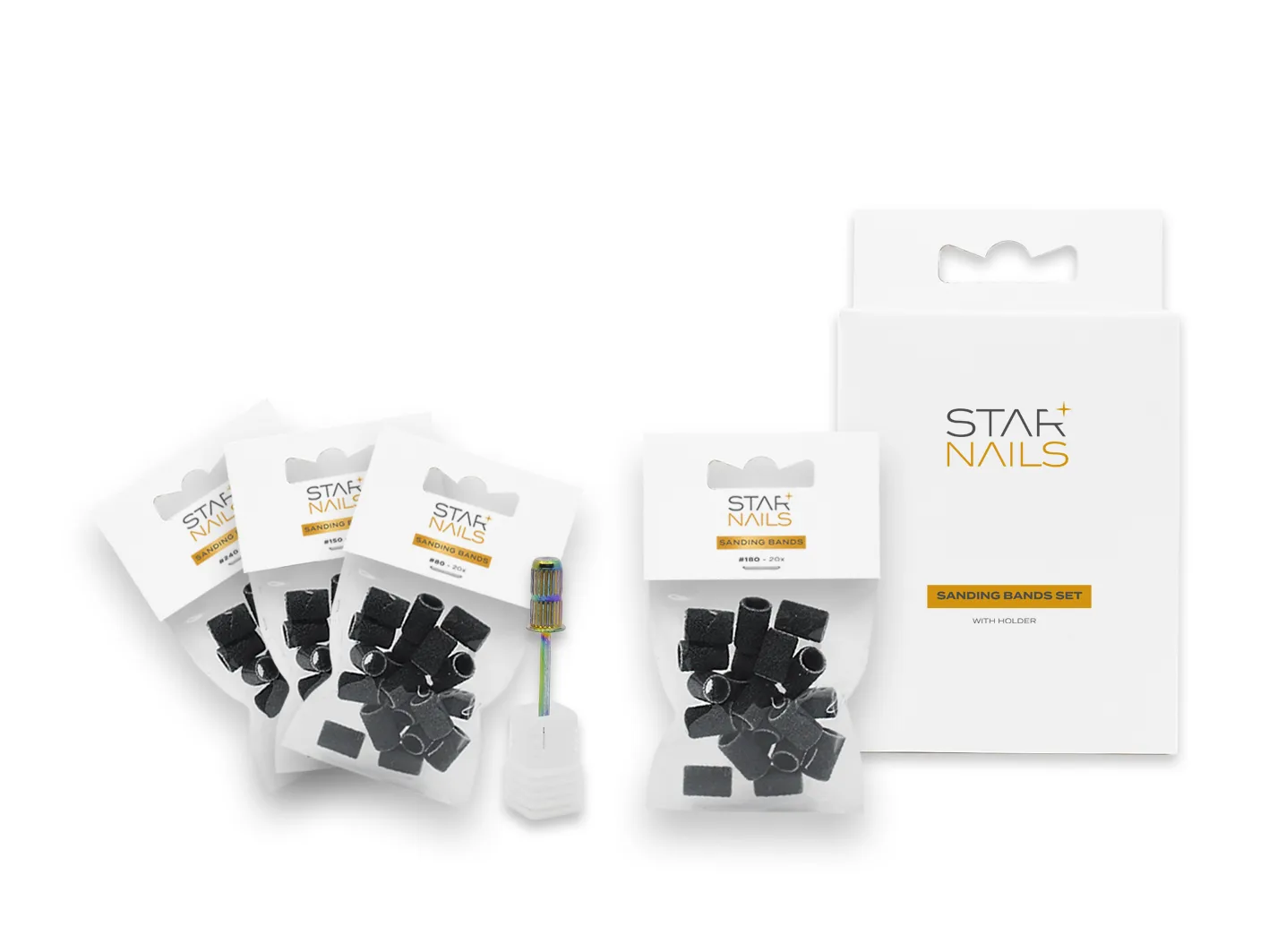 Sada STARNAILS Sanding Bands with Holder - br&uacute;sne valčeky s n&aacute;stavcom 80 ks